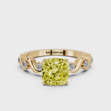 Yellow gold Fancy Yellow Cushion  Solitaire Twisted Band with Prong Setting