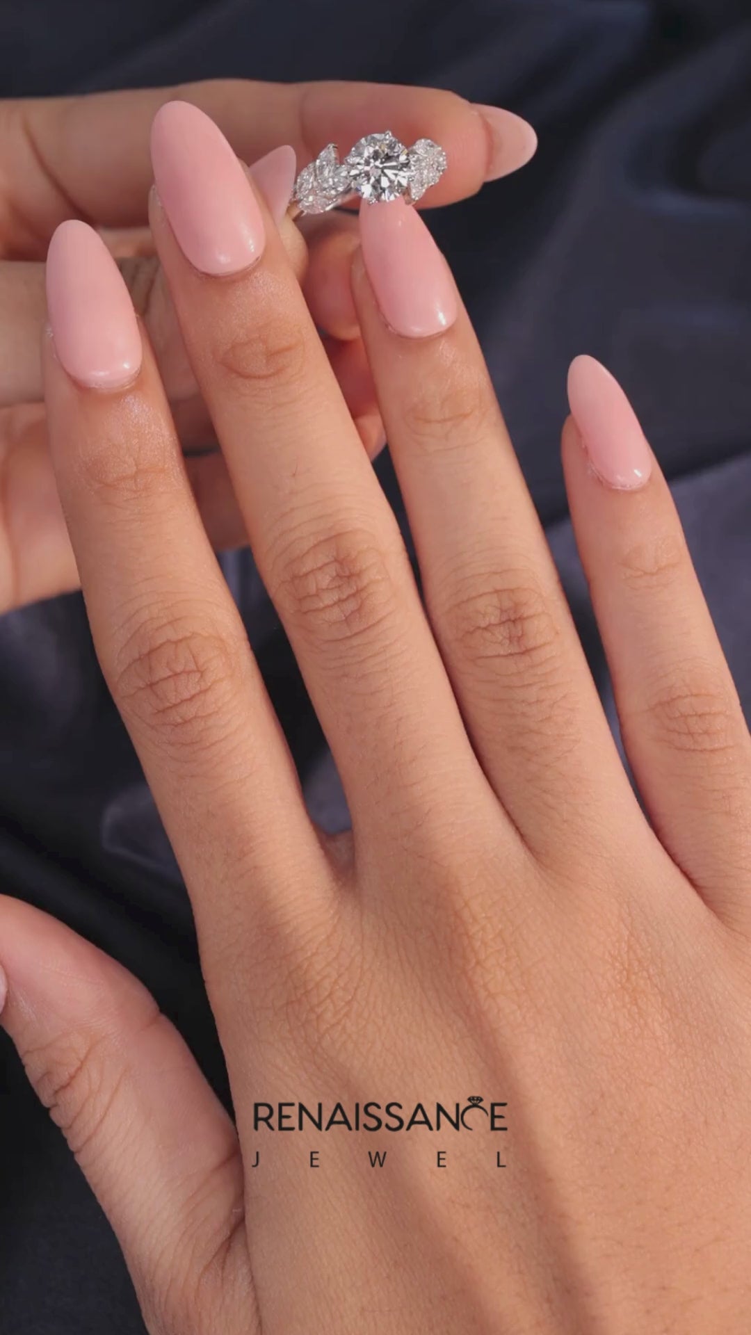 White gold Round Solitaire Marquise Twist Band with Six-Prong Setting 6