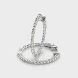Silver Round Cut Pavé Diamond Hoop Earrings with Four-Prong Setting