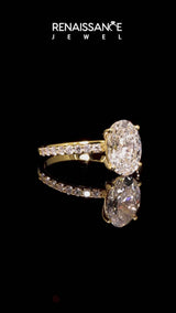 Yellow gold Marquise Cut Diamond Solitaire Ring with Round  Pavé Band and Prong Setting