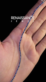 Silver Round Brilliant Blue Sapphire Tennis Bracelet with Prong Setting