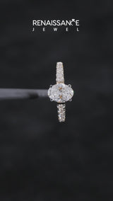 Yellow gold Oval Cut Diamond Cathedral Solitaire Ring with Round  Pavé Band