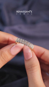 Yellow gold Channel Set Round Diamond Step Band with Bar Prong Setting