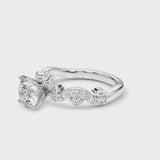 White gold Round Cut Solitaire Diamond Twisted Band with Pave Setting