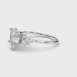 White gold Pear Diamond Floral Side Stone Solitaire with Marquise Accents and Four-Prong Setting