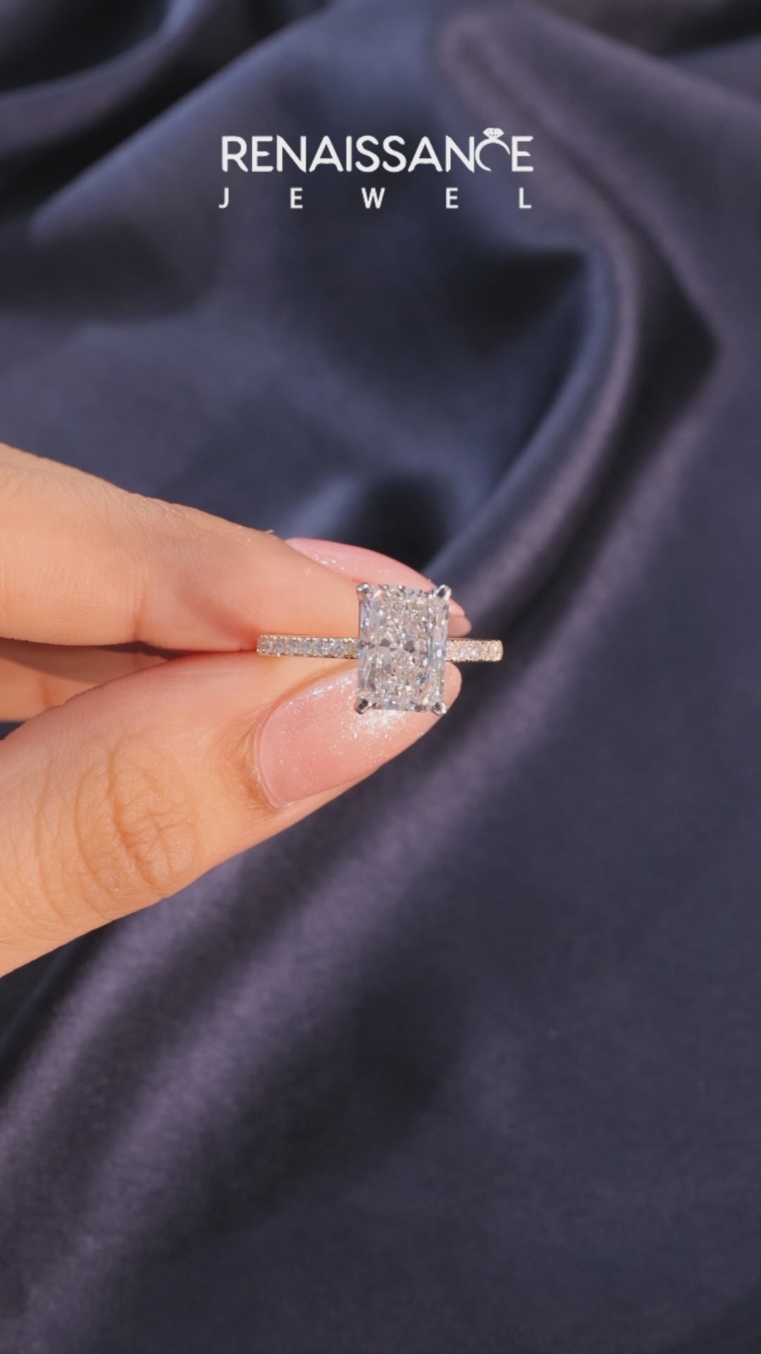 Yellow gold Radiant Solitaire Pave Diamond Engagement Ring with Four-Prong Setting_16