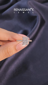 Yellow gold Radiant Solitaire Pave Diamond Engagement Ring with Four-Prong Setting