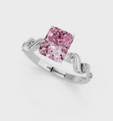 Platinum Fancy Pink Radiant  Solitaire Twisted Band with Prong Setting
