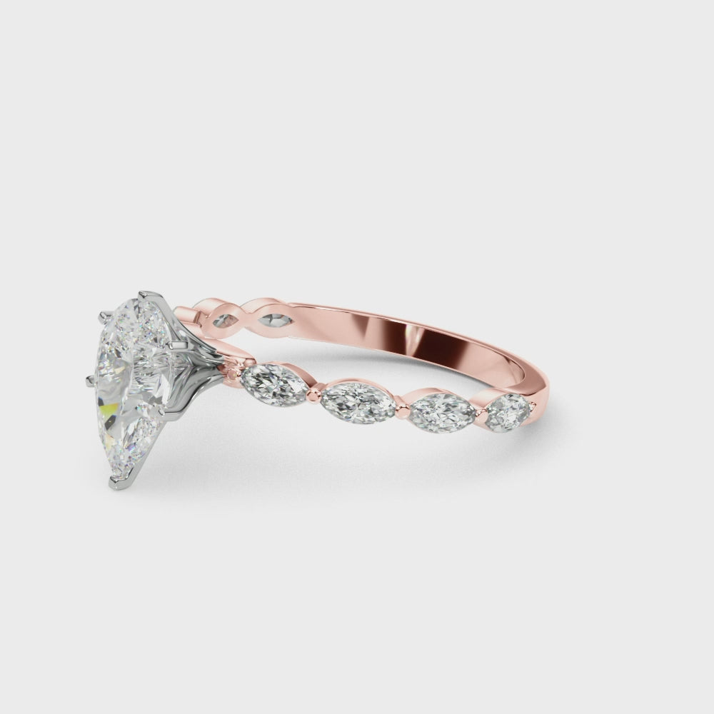 Rose gold Pear Solitaire Marquise Side Stone Prong Setting Ring 3