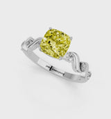 White gold Fancy Yellow Cushion  Solitaire Twisted Band with Prong Setting