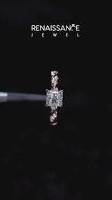 Rose gold Princess Cut Diamond Solitaire Ring with Twisted Band and Pavé Accents