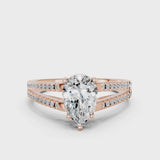Rose gold Pear Cut Diamond Solitaire Engagement Ring with Split Shank Pavé Band