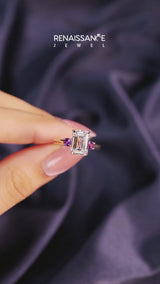 Yellow gold Three-Stone Emerald Cut Diamond Solitaire with Prong Setting and Classic Band