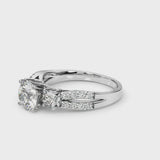 White gold Round Cut Diamond Three-Stone Ring with Pavé Split Shank and Four-Prong Setting