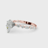 Rose gold Pear Cut Diamond Ring with Marquise and Round  Side Stones and Four-Prong Setting