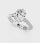 Silver Oval Cut Diamond Solitaire Engagement Ring with Cathedral Setting and Four-Prong Mount