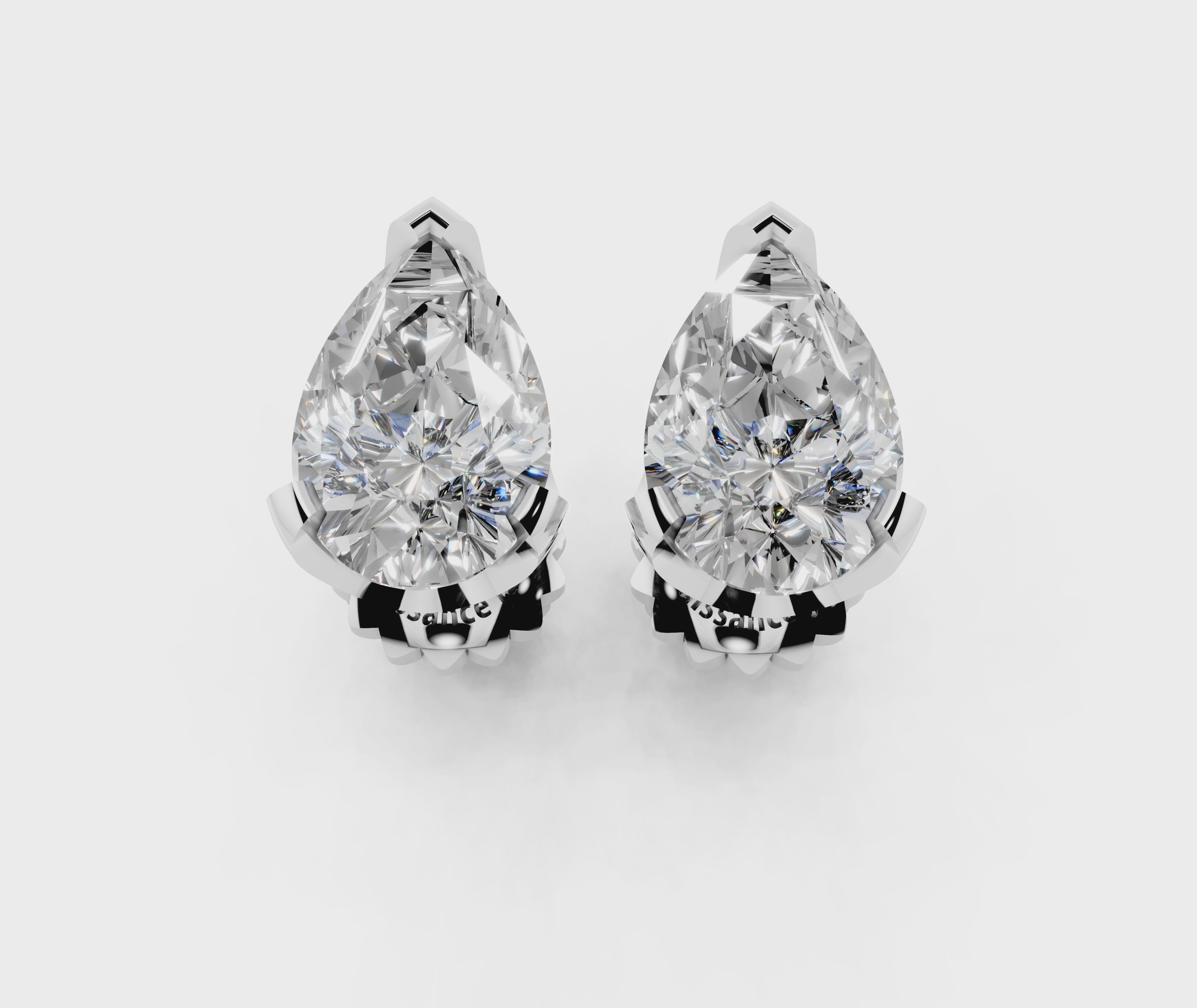 Platinum Pear Brilliant Diamond Stud Earrings 4
