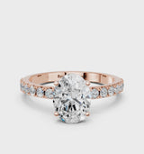 Rose gold Oval Cut Diamond Solitaire Pavé Band with Four-Prong Setting