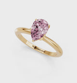 Yellow gold Fancy Pink Pear Cut Diamond Solitaire Ring with Six-Prong Setting and Classic Band