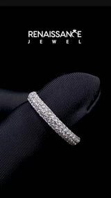 Silver Three-Row Pave Round Diamond Eternity Band with Shared Prong Setting