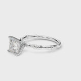 Platinum Princess Solitaire Diamond Ring with Bamboo Band and Four-Prong Setting