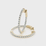 Yellow gold Round Cut Pavé Diamond Hoop Earrings with Four-Prong Setting