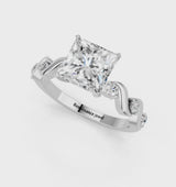 Platinum Princess Solitaire Twisted Band with Prong Setting