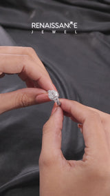 Silver Oval Cut Diamond  Halo Twist Band Solitaire Prong Setting Ring
