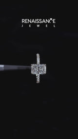 Yellow gold Radiant Cut Diamond Pave Band Solitaire Ring with Round  and Prong Setting