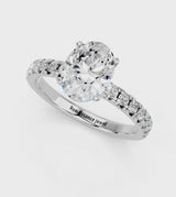 White gold Oval Solitaire Pave Diamond Engagement Ring with Four-Prong Setting
