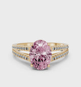 Yellow gold Fancy Pink Oval Cut Diamond Solitaire Engagement Ring with Split Shank Pavé Band