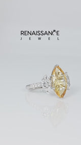 Silver Three-Stone Marquise Cut Citrine Ring with Round  Pavé Band and Prong Setting