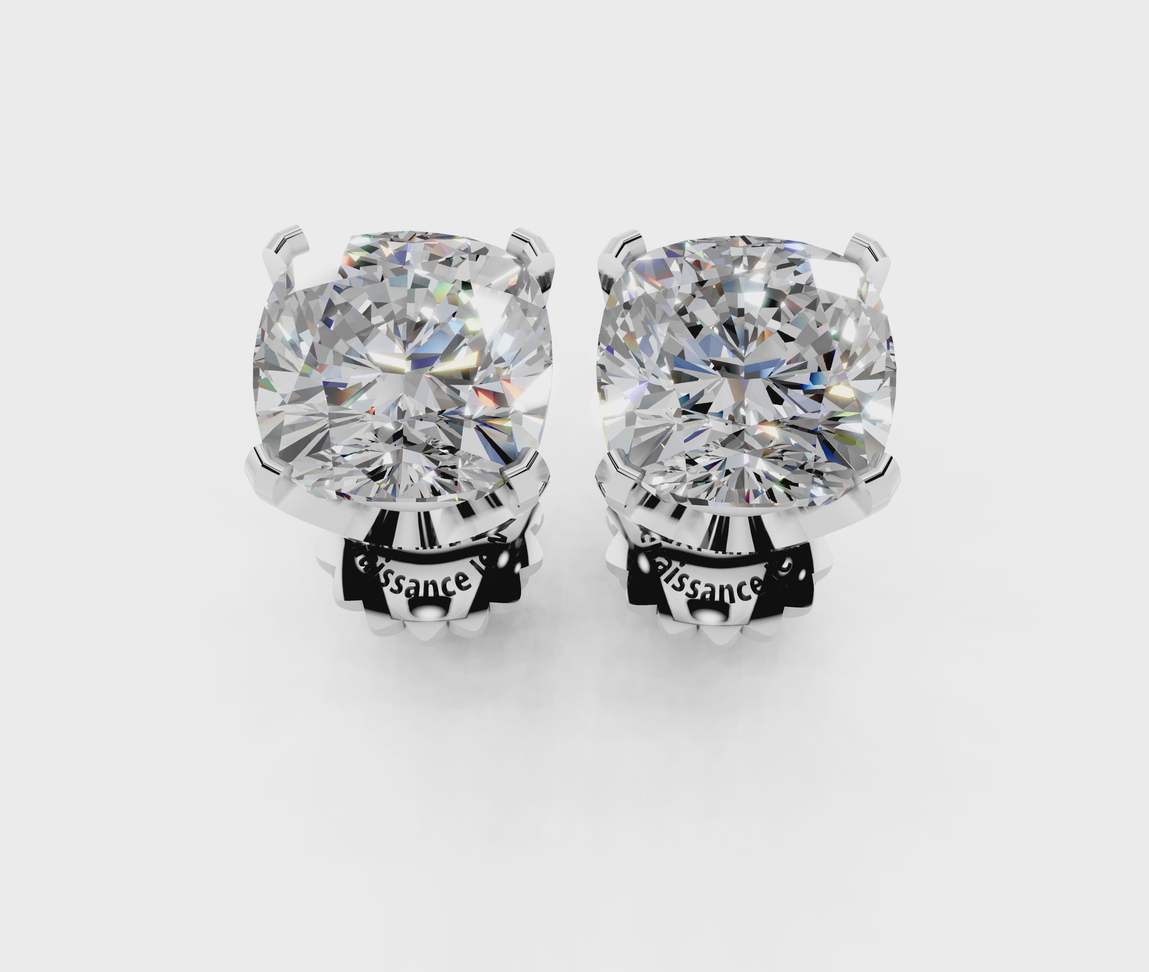Silver Cushion Brilliant Diamond Stud Earrings 4