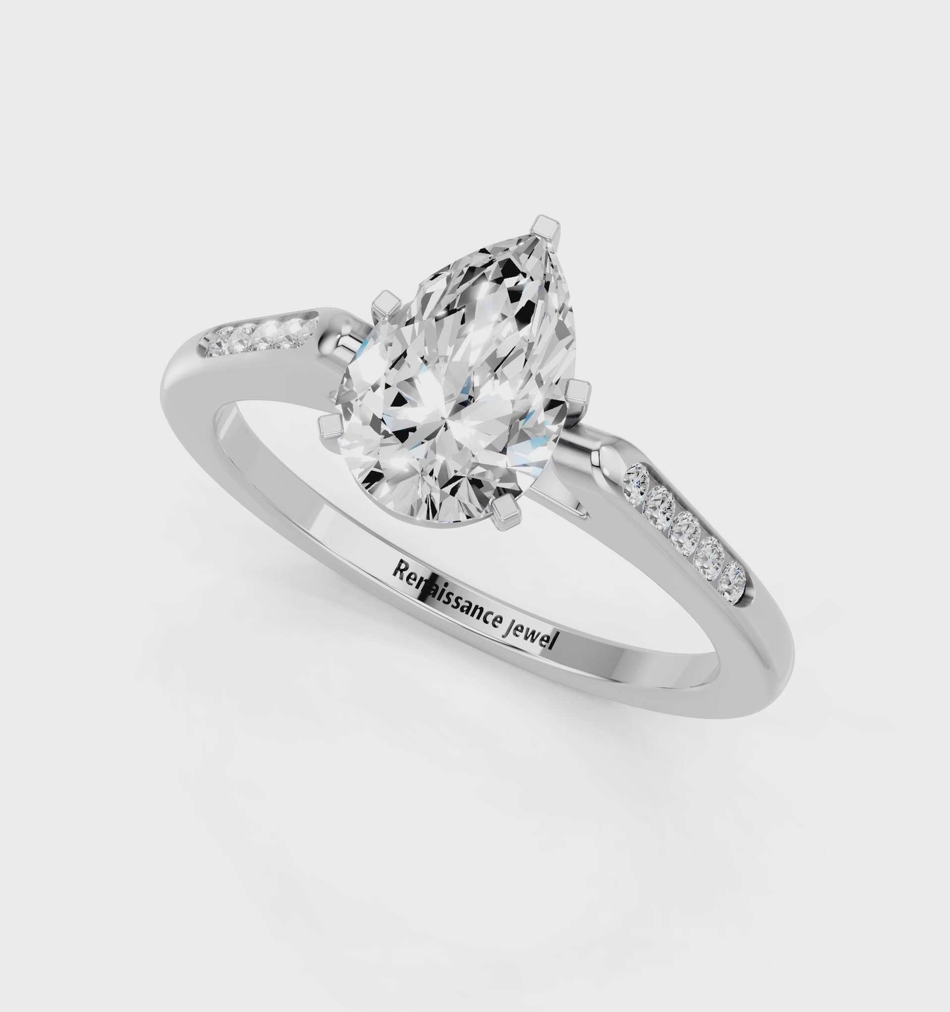 White gold Pear Cut Channel Set Solitaire Engagement Ring with Four-Prong Setting_128