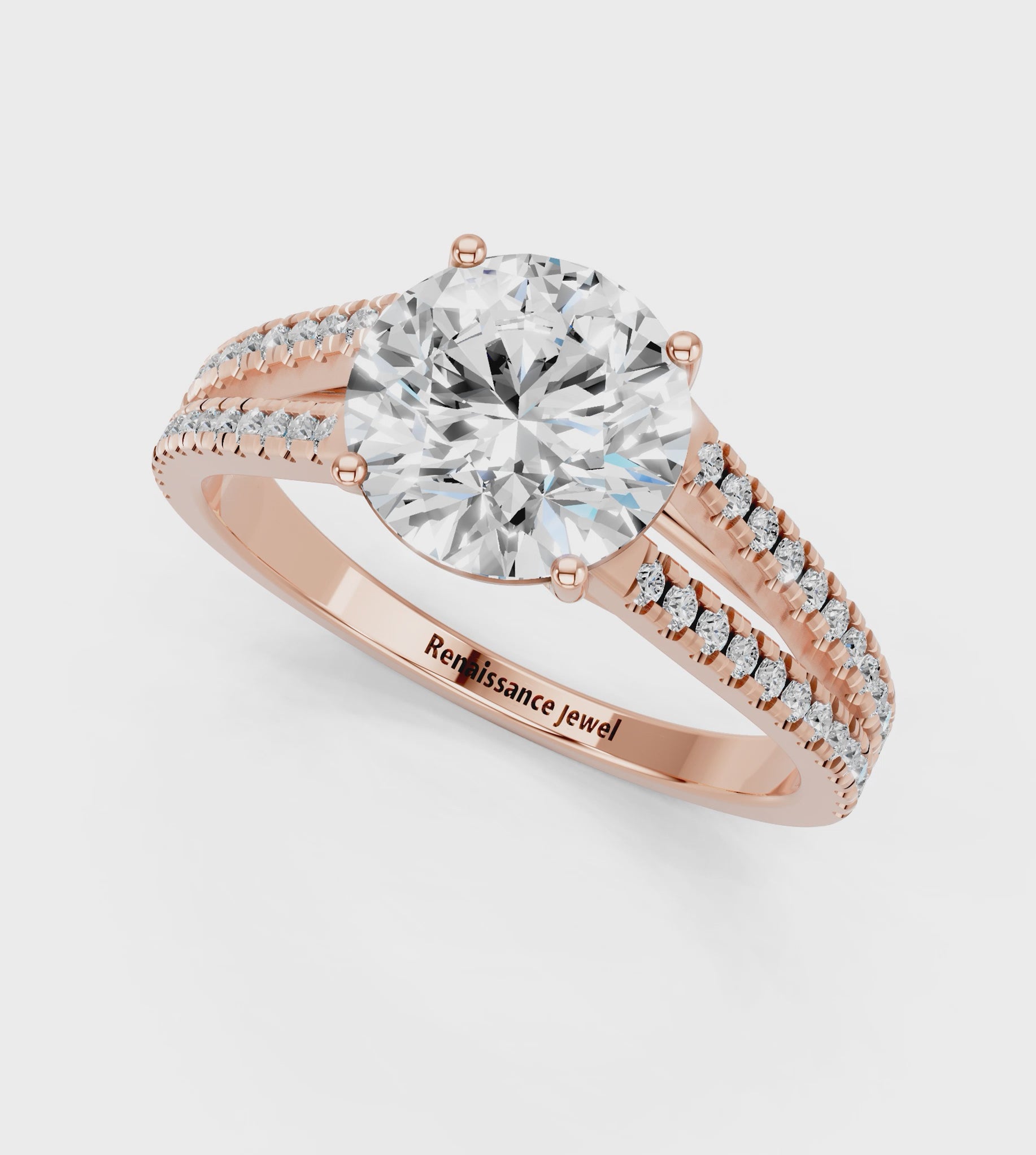 Rose gold Round Solitaire Split Shank Pavé Diamond Engagement Ring_193