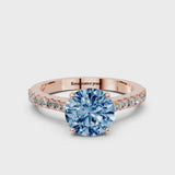 Rose gold Fancy Blue Round  Cut Solitaire Diamond Engagement Ring with Pave Band and Four-Prong Setting