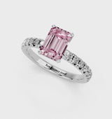 White gold Fancy Pink Emerald  Solitaire Pave Diamond Engagement Ring with Four-Prong Setting