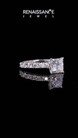 Platinum Asscher Cut Diamond Pavé Band Solitaire Ring with Prong Setting