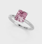 Platinum Fancy Pink Radiant Cut Diamond Solitaire Ring with Six-Prong Setting and Classic Band