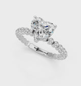 Platinum Heart Cut Diamond Solitaire Ring with Beaded Band and Prong Setting