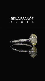 White gold Fancy Yellow Oval  Solitaire Diamond Ring with Bamboo Band and Four-Prong Setting