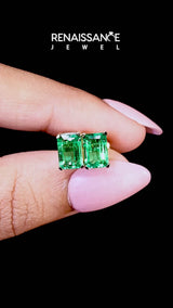 Yellow gold Emerald Cut Emerald Stud Earrings