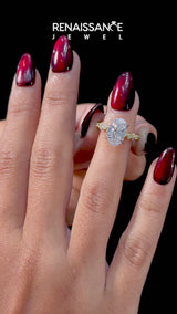 Yellow gold Oval Diamond Cluster Prong-Set Solitaire Ring