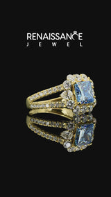 Yellow Gold Princess Cut Halo Pear Side Stone Engagement Ring Setting for Fancy Blue Center