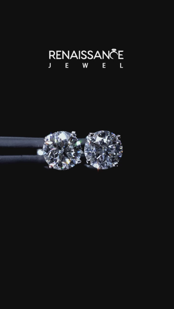 White gold Round Brilliant Diamond Stud Earrings 8