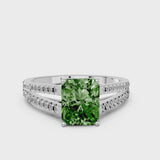 Platinum Fancy Green Radiant Cut Diamond Solitaire Engagement Ring with Split Shank Pavé Band