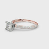 Rose gold Princess Diamond Solitaire Ring with Prong Setting and Pavé Band
