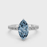 Silver Fancy Blue Marquise Cut Diamond Solitaire Pavé Band with Four-Prong Setting