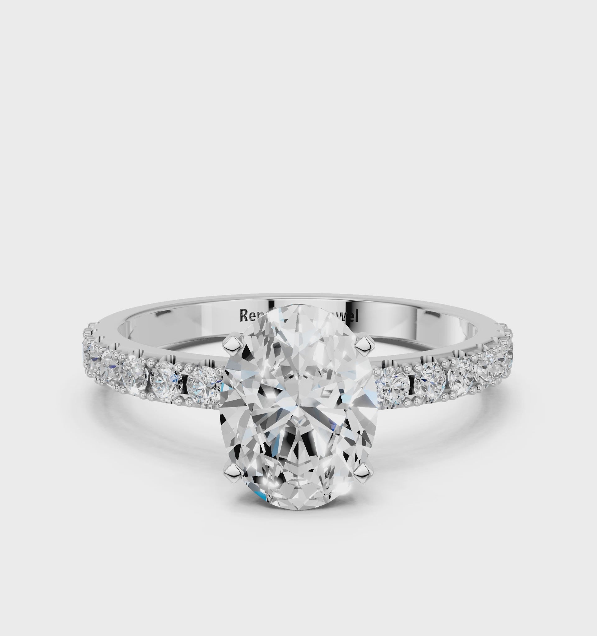 White gold Oval Solitaire Pavé Band with Four-Prong Setting_90