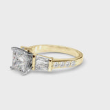 Yellow gold Princess Cut Diamond Engagement Ring with Baguette Side Stones and Channel Set Band